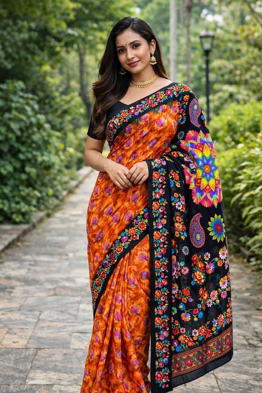 নান্দনিক ডিজিটাল প্রিন্টের শাড়ি ব্লাউজ পিছসহ
